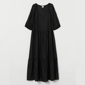 H&M puff Sleeve Midi Dress in Black